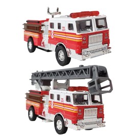 ArtCreativity 5.5 Inch Fire Truck Toys - Set of 2 - Pull Back Firetruck Toys 3-5 Years Old Boys and Girls - Includes Metal Ladder Truck and Fire Engine - Best Birthday Gift for Toddlers and Kids