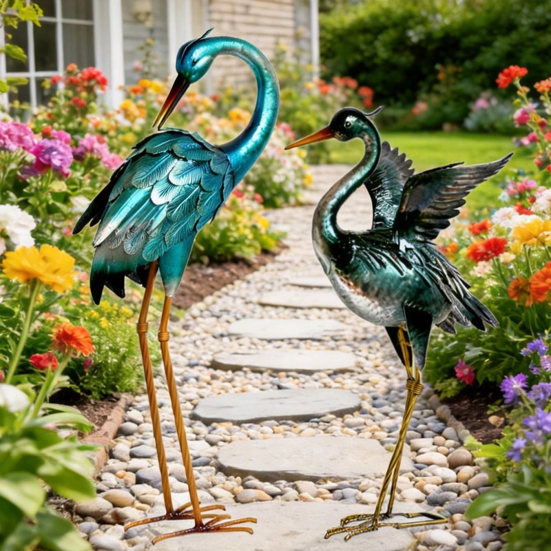 Ratuor Garden Crane Statues Blue Heron Metal Birds Yard Art