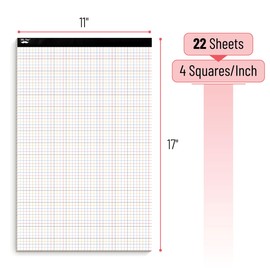 Mr. Pen- Graph Paper Pad 17"x11", 4x4 Quad-Ruled Graph Paper, 4 Squares per Inch, Grid Paper Pad, Large Graphing Paper, 17 Inch x 11 Inch, 22 Sheets, Colored Lined, White