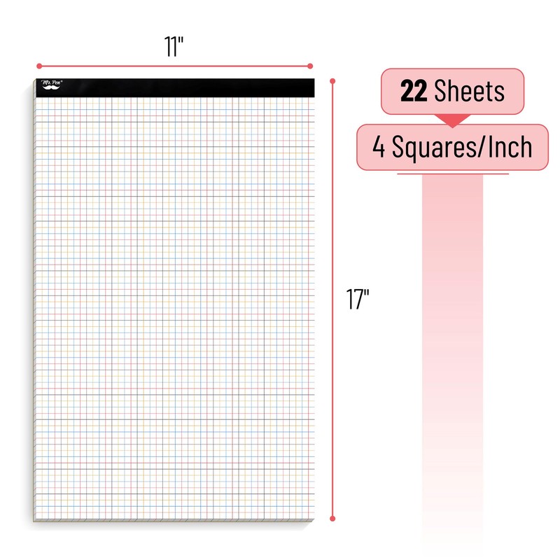 Mr. Pen- Graph Paper Pad 17"x11", 4x4 Quad-Ruled Graph Paper,