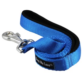 Dogs My Love 4ft Long Neoprene Padded Handle Nylon Leash 4 Sizes Blue (XLarge - 1" Wide)