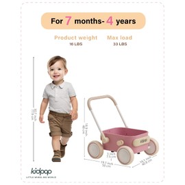 PULA Baby Push Walker with Wheels Toddler Wagon for First Learner Baby Toys 6-12 Months, 1 Year Old Birthday Gifts, Indoors and Outdoors (Pink)