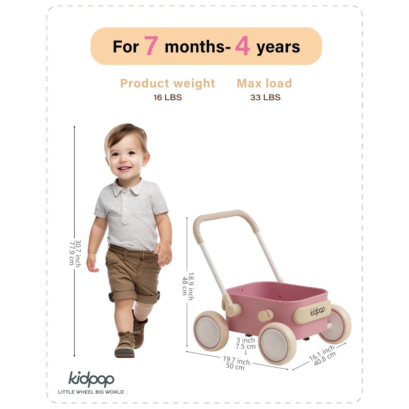PULA Baby Push Walker with Wheels Toddler Wagon for First