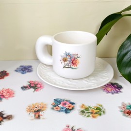 Ychsring Sparkly Botanical Floral Stickers - 50 Pcs Clear PET Glitter Nature Plant Flower Stickers for Scrapbooking, Journal, Collage - Holographic Transparent for Resin, Craft, Scrapbook Supplies