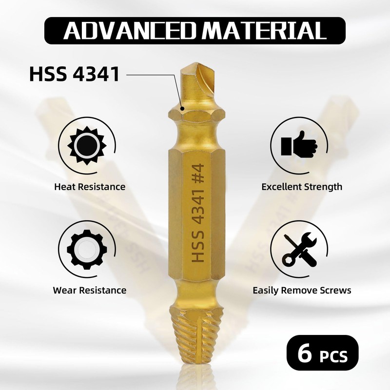 RENYU 6 Pcs Damaged Screw Extractor Kit, HSS 4341 Screw