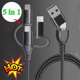 Universal 5 in 1 Fast USB Charging Cable Universal Multi Function Cell Phone Charger Cord