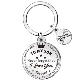 QMVMV To My Son Inspirational Gifts Keyring Keychain Key Rings Chains From Mum Dad Never Forget That I Love You Forever