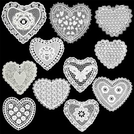 Xiufortion 11PCS Extra Large Heart Shapes Lace Applique Embroidery Organza Patches Perfect for DIY Sewing, Decorative Mending, Holiday Party Crafts, and Handmade Creations（White