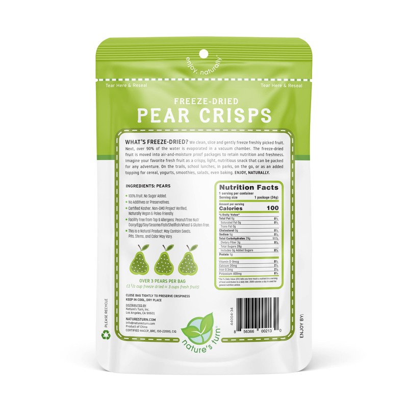 Nature's Turn Freeze-Dried Fruit Snacks, Pear Crisps, Pack of 6