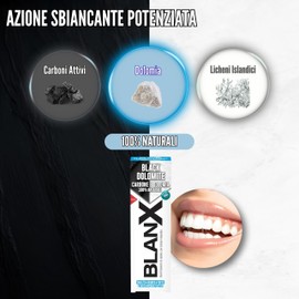 BlanX, Dentifricio Black Dolomite, Dentifricio Sbiancante, Con Carboni Attivi, Licheni Islandici, Dolomia 100% Naturali, Freschezza Istantanea e Duratura, Vegan Friendly, 75ml
