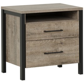 South Shore Munich 2-Drawer Nightstand, Weathered Oak and Matte Black with Metal Handles
