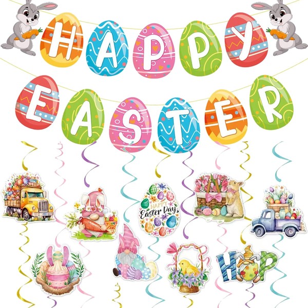 EASHOPBAL Happy Easter Banner for Mantle Home Fireplace Party Decorations