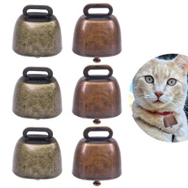 6 pcs Small Cow Bell for Dog Collar with Leather Strap, Bear Warning Bell, Loud Cowbell, Anti-Lost Grazing Copper Training Bells, Pet Tracker Noise Maker for Puppies Cat Horse Sheep Goat