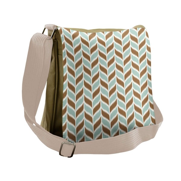 Lunarable Aqua Messenger Bag, Ikat Style Retro Curvy Motif, Unisex