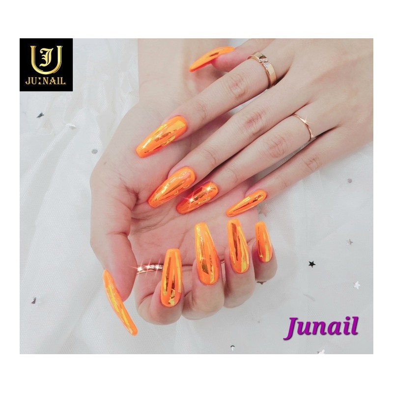  Orange caramel handmade nail tips - Short straight nose