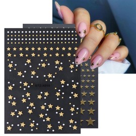 5 Sheets Star Moon Nail Stickers 3D Self-Adhesive Nail Decals Laser Metallic Stars Shiny Nail Designs Nail Art Supplies Stars Moon Heart Charm Holographic Laser Nail Accessories for Women Manicure