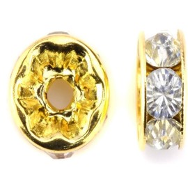 YouLuo 100Pcs Rondelle Spacer Beads Round Czech Rhinestone Crystal Charm Loose Spacer Beads Gold Plated for Jewelry Making Supplies DIY Bracelet Necklace (Gold White Clear, 8mm)