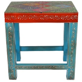 GURU SHOP Painted Small Side Table, Stool, Model 96, Multi-Colour, 40 x 35 x 25 cm, Coffee Tables & Floor Tables