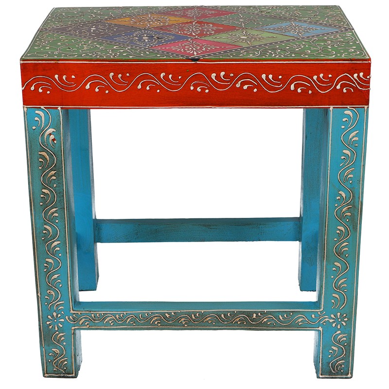 GURU SHOP Painted Small Side Table, Stool, Model 96, Multi-Colour,