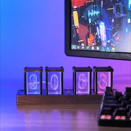 Adventurers Nixie Tube Clock , Digital Tube Desk Clock, Retro Modern Wooden Clock, LED Digital Clock, Full Color Custom RGB and 12/24h Display, The to Decorate The Room (4 Numbers)