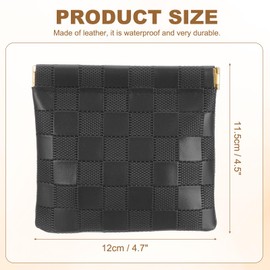 PATIKIL Small Snap Closure Pouches for Purse, 4.5"x4.7" Mini Waterproof Leather Checkered Makeup Bag Portable No Zipper Self-Closing Travel Pocket Organizer Pouch Cosmetic Bag, Black