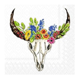 IHR Ideal Home Range Cocktail Napkins Rosanne Beck Disposable 3-Ply Paper Party Napkin Pack, 5" x 5", Floral Skull, 20-Count