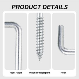 CVMGO 10-Pack 60mm L Shaped Hook Screws Zinc Plated Right Angle Self-Tapping Screws Heavy Duty 90° Bend Wall Hanger Hooks for Wood Dresser Cupboards Picture Hanging Kitchen Garage Outdoor Use