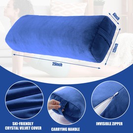 HOMBYS Shredded Foam Yoga Bolster Pillow for Restorative Yoga & Meditation, Versatile Rectangular Yoga Support Pillow Premium Meditation Cushion with Washable Velvet Cover & Carry Handle, Dark Blue