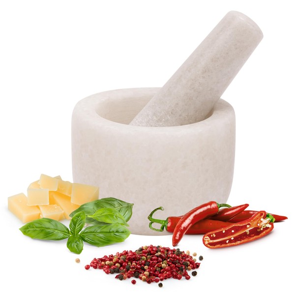 H&S Pestle and Mortar Set Premium Marble White - 8.5cm(3.3")