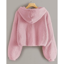 GAMISOTE Kids Girl's Fuzzy Hoodies Warm Loose Button Down Pullover Sherpa Jacket Top Pink