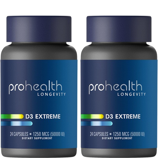 ProHealth 2-Pack Vitamin D3 Extreme (50,000 IU, 24 Capsules Each) Helps Boost and Support Healthy Bones and The Immune System | Gluten Free | Soy Free