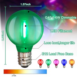 Pallerina 25 Pack Multicolor G40 LED Christmas Replacement Light Bulbs, Replacement Bulbs for Christmas String Lights, G40 Shatterproof Waterproof Dimmable Globe Lights Bulbs E12 Intermediate Base