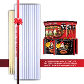 Paldo Fun & Yum Extremely Hot Spicy Noodles Set, 4 Pack of Volcano Chicken & 5 Pack of Teumsae Ramen with 10 Disposable Chopsticks, Spicy Noodles Challenge, Most Loved Korean Ramyun 볼케이노 치킨볶음면 & 틈새라면