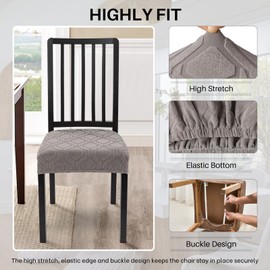 SearchI Stretch Dining Chair Seat Covers Set of 4, Soft Removable Washable Seat Covers for Dining Chairs, Dining Room Seat Cover Protector (Rear-Covered, Hexagon Taupe)