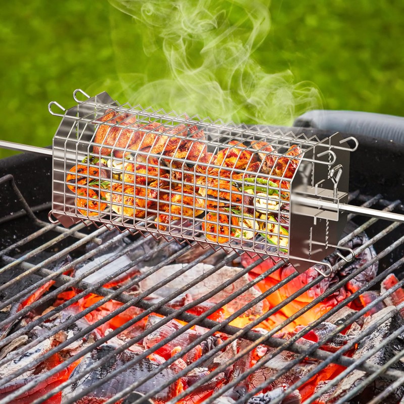 onlyfire Universal Octagonal Tumble Rotisserie Basket, Flat Spit Rotisserie Grill