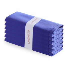LANEPORTIA Hemstitch Cloth Napkins - 100% Cotton, Set of 6 Dinner Napkins 18x18 inches with Hemmed Edges - Soft, Reusable and Washable Napkin, Ideal for Events, Parties & Everyday Use - Ink Blue