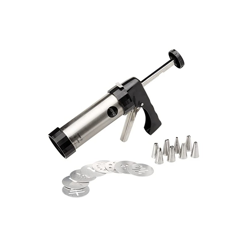 Avanti 12861 17-Piece Cookie Press and Icing Set, Silver/Black