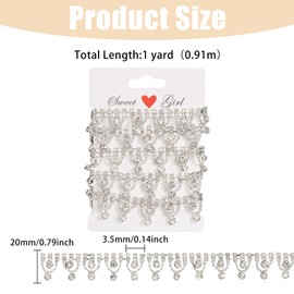 GLOBLELAND 1 Yard 2cm Wide Rhinestone Fringe Trim Lace Diamond Crystal Tassel Chain Rhinestone Applique for Sewing Crafts Wedding Dress Clothing Accessories DIY Decoration