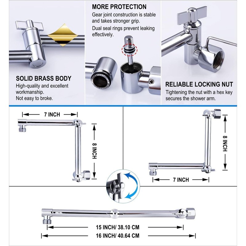 JINYOMFLY Shower Arm Extension 16" Shower Head Extension Arm Shower