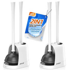 Toilet Plunger and Brush, 2 Pack Bowl Brush and Heavy Duty Toilet Plunger Set with Ventilated Holder, 2-in-1 Toilet Brush and Plunger Combo for 5.3-inch Toilet Drain Bathroom Cleaning