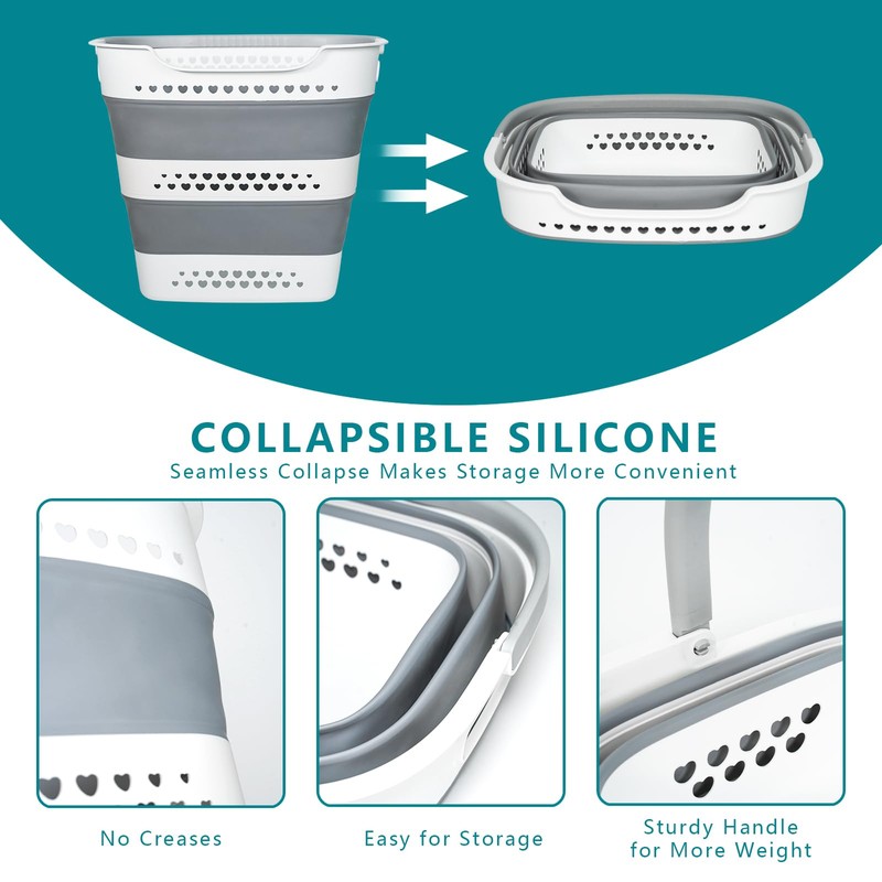KBBYT Large Collapsible Laundry Baskets for Dirty Clothes, Plastic Laundry