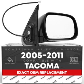 Passenger Side Mirror Replacement - Compatible with 2005-2011 Toyota Tacoma - Powered Adjustment, Manual Folding, Convex Glass - Smooth Black, 5H3P - OEM 8791004180C0, TO1321203