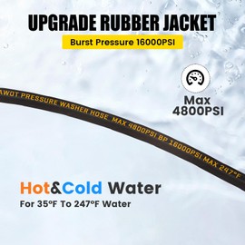DAWOT 50ft Pressure Washer Hose 3/8", 4800 PSI Heavy Duty Power Washer Hose High Tensile Steel Wire Braided, Kink-Free with 3/8" Quick Connects, Ideal for Car Washing & Ground Cleaning