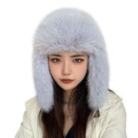 BSYLOO Luxurious Faux Mink Fur Ladies Trapper Hat，Pure Color Simplistic Women’s Winter Hat，Furry Ushanka Warm Hat Light Blue