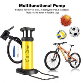 AGLTP Mini Bike Pump, Portable Bicycle Floor Pump - Aluminum Alloy - Yellow