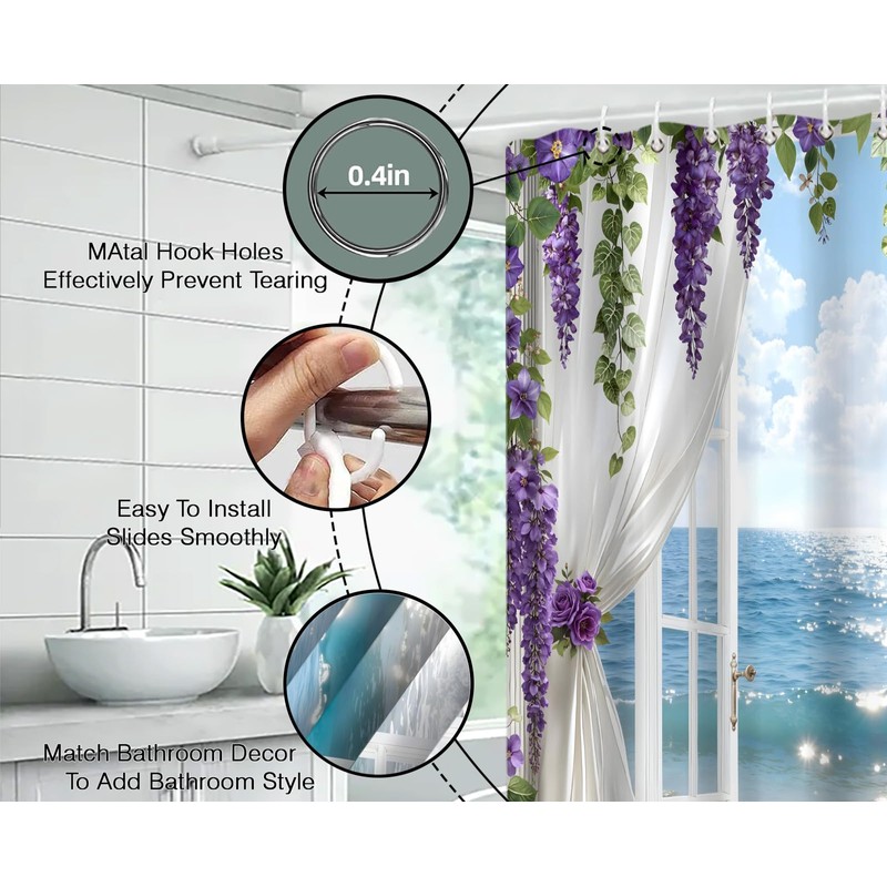 CCXTCZ Ocean Beach Shower Curtain Coastal Blue Sea Summer Hawaiian