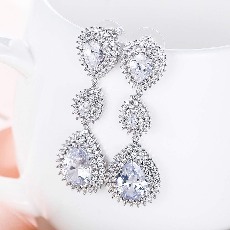 EVER FAITH Zircon December Birthstone Elegant Teardrop Pierced Earrings Clear