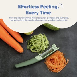 Chef's Path Tri-Blade Side Peeler – Stainless Steel Blade Fruit Peelers for Kitchen – Vegetable Slicer Kitchen Tools with Standard Peeler Blade, Serrated Peeler, Julienne Peeler and Blemish Remover