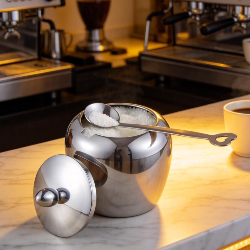 Sugar Bowl Stainless Steel Spice Pot with Lid and Spoon