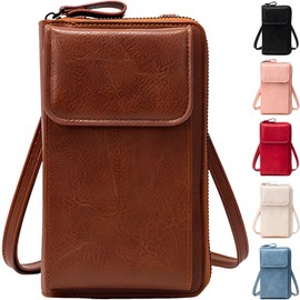 fogman Smartphone Shoulder Smartphone Pouch, Stylish, Cute, PU Leather, Coin Purse, Large Capacity, Braun